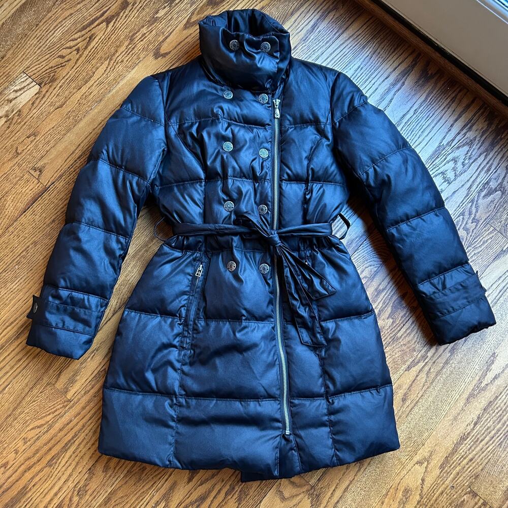 Affliction Black Premium 73 Live Fast Warm Long Puffer Coat Jacket Zip Belt XS